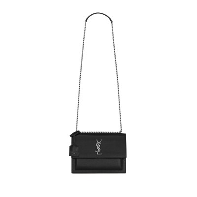 YSL SUNSET MEDIUM IN COATED-BARK LEATHER 442906H3Z0N1000 (22*16*6.5cm)
